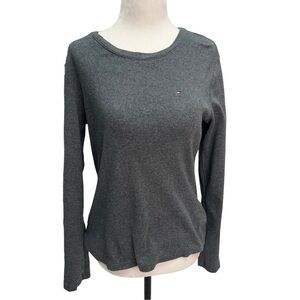 Tommy Hilfiger🖤Grey Crew Neck Cotton Long Sleeve T-Shirt Top